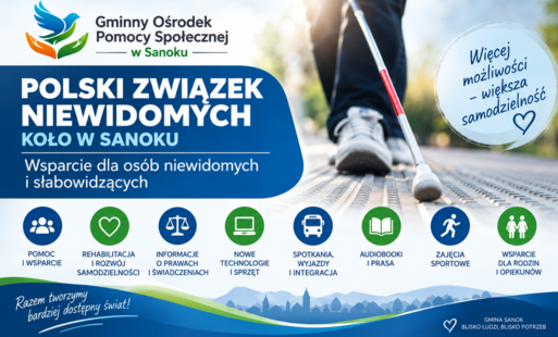 Zdjęcie przedstawia informacje o Polskim Związku Niewidomych